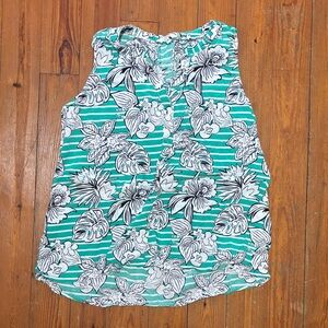 Crown & Ivy Teal Striped Floral Sleeveless Camisole